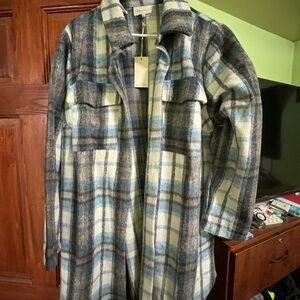 Melloday Blue and Gray Plaid Coat